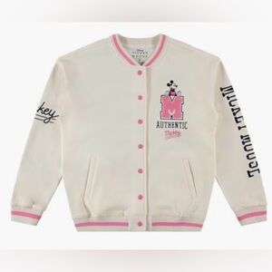 Disney Cream and Pink Mickey Mouse Varsity Jacket L